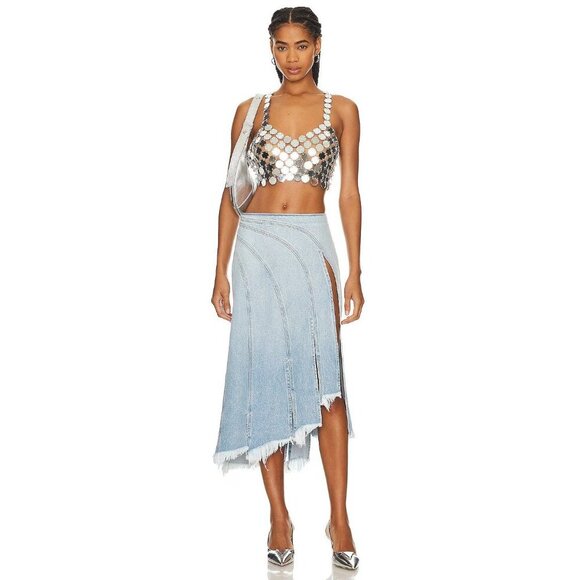 8 Other Reasons Disc Crop Top in Silver One Size New Womens Disc Mirror Cropped - Picture 4 of 12